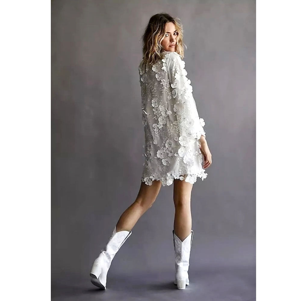 Mestiza X Free People 3D Floral Applique Flared Sleeve Mini Dress - Picture 8 of 8